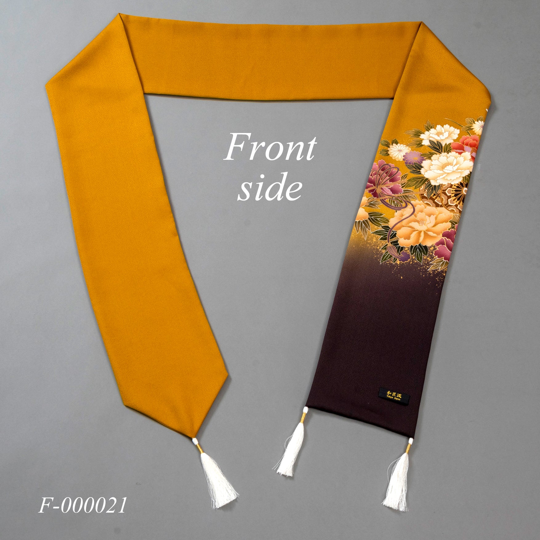 Narrow shawl 3 tassels "Flowers" F-21